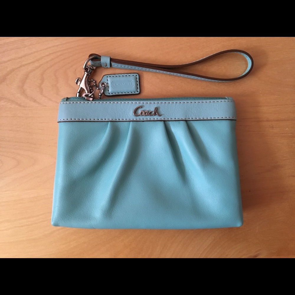 Coach Purse with Wrist Strap in Robin’s Egg Blue